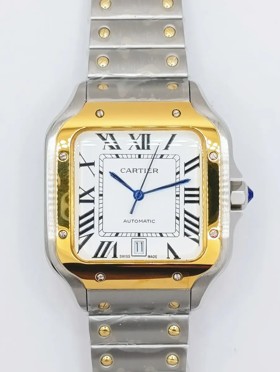 Cartier Santos Gold Bezel Base Eta Engate Rapido