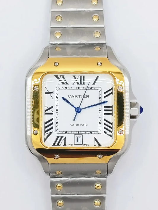 Cartier Santos Gold Bezel Base Eta Engate Rapido