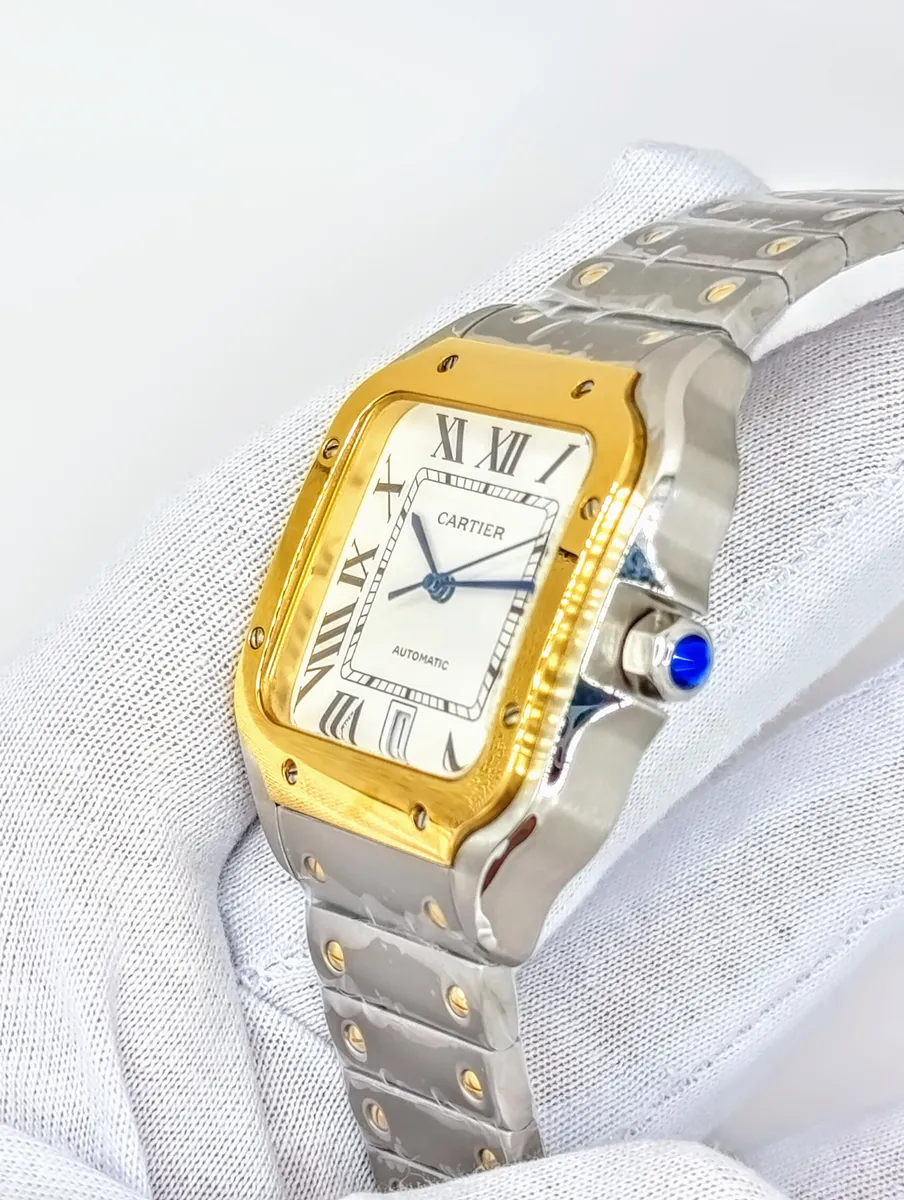 Cartier Santos Gold Bezel Base Eta Engate Rapido