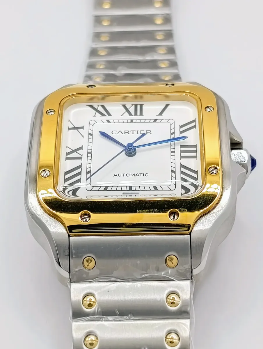 Cartier Santos Gold Bezel Base Eta Engate Rapido