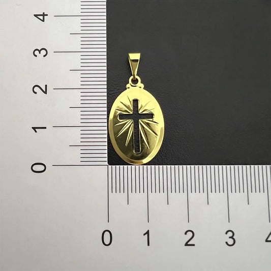 Pingente Medalha Oval Cruz Vazada (2,4cmX1,6cm) (Banho Ouro 24k)