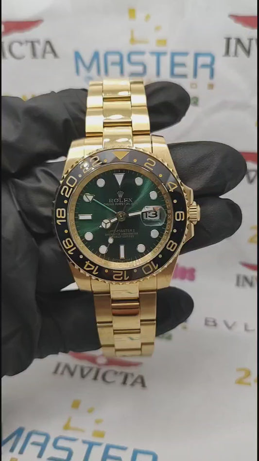 Rollex Gmt Master II Dourado com verde 40mm