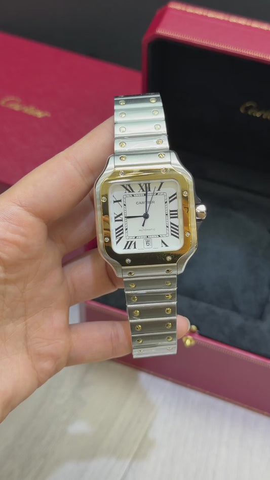 Cartier Santos Gold Bezel Base Eta Engate Rapido