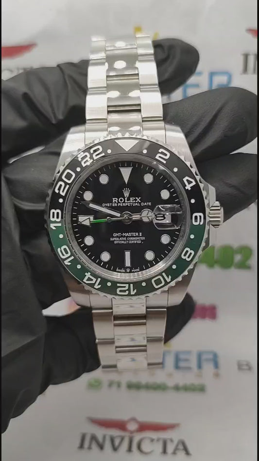 Rollex Gmt Master II Prata com verde 40mm