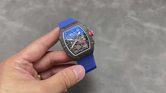 Richard Mille 67-02 Fino 37g fibra de carbono automatico Azul + Pulseira extra Velcro