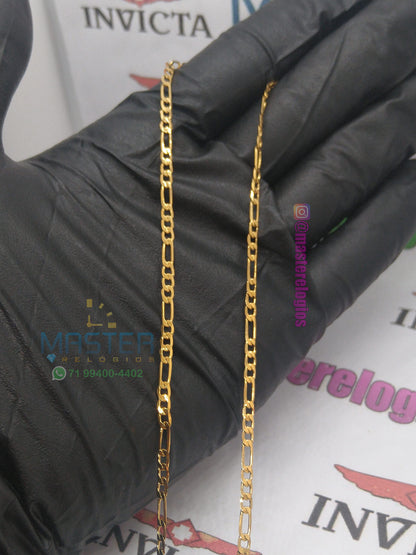 Corrente 3×1 fina banhada a 10 milesimos de ouro 18k 60cm