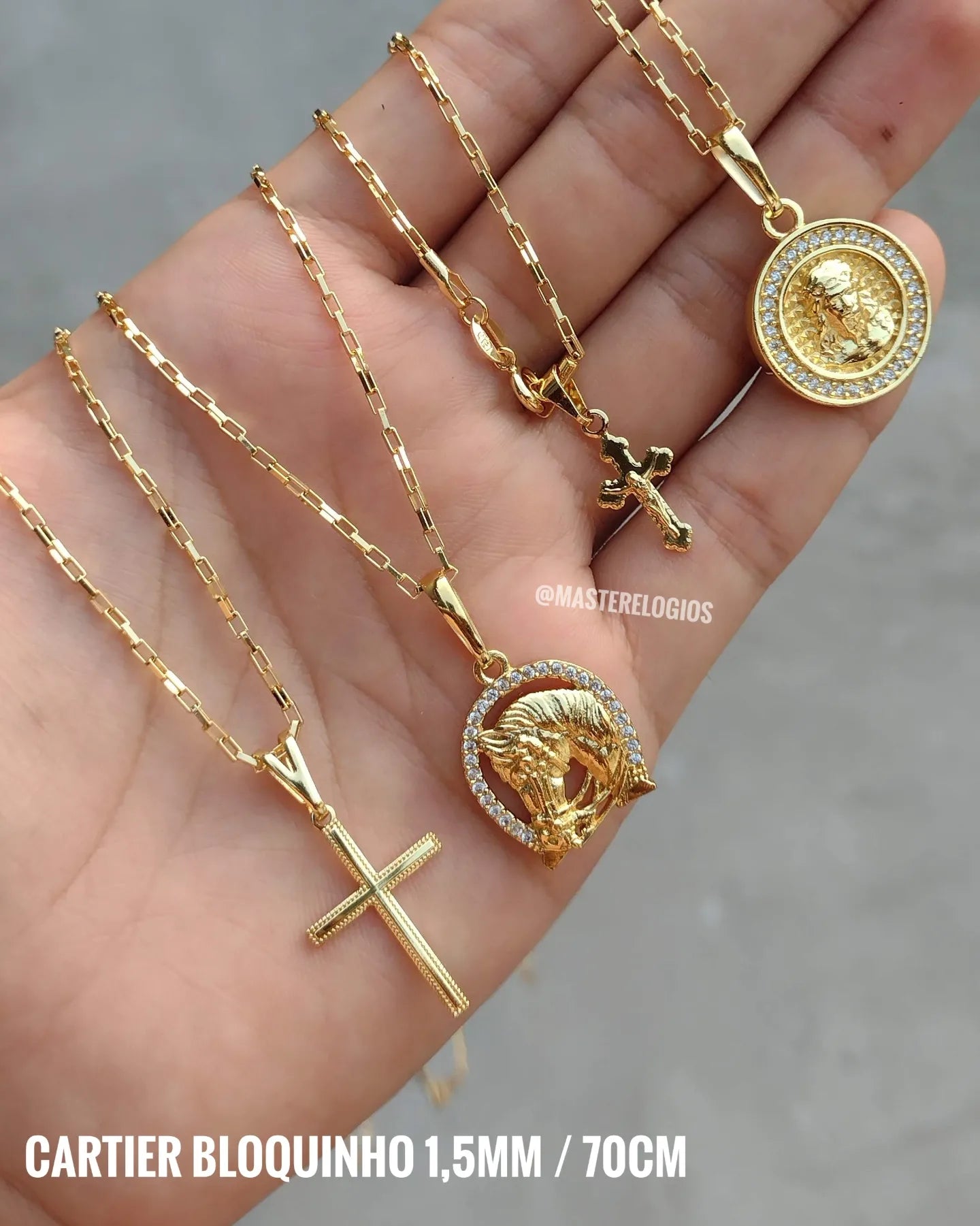 Corrente Cubinho 1,5mm 70cm + Pingente Crucifixo (Banho Ouro 24K)