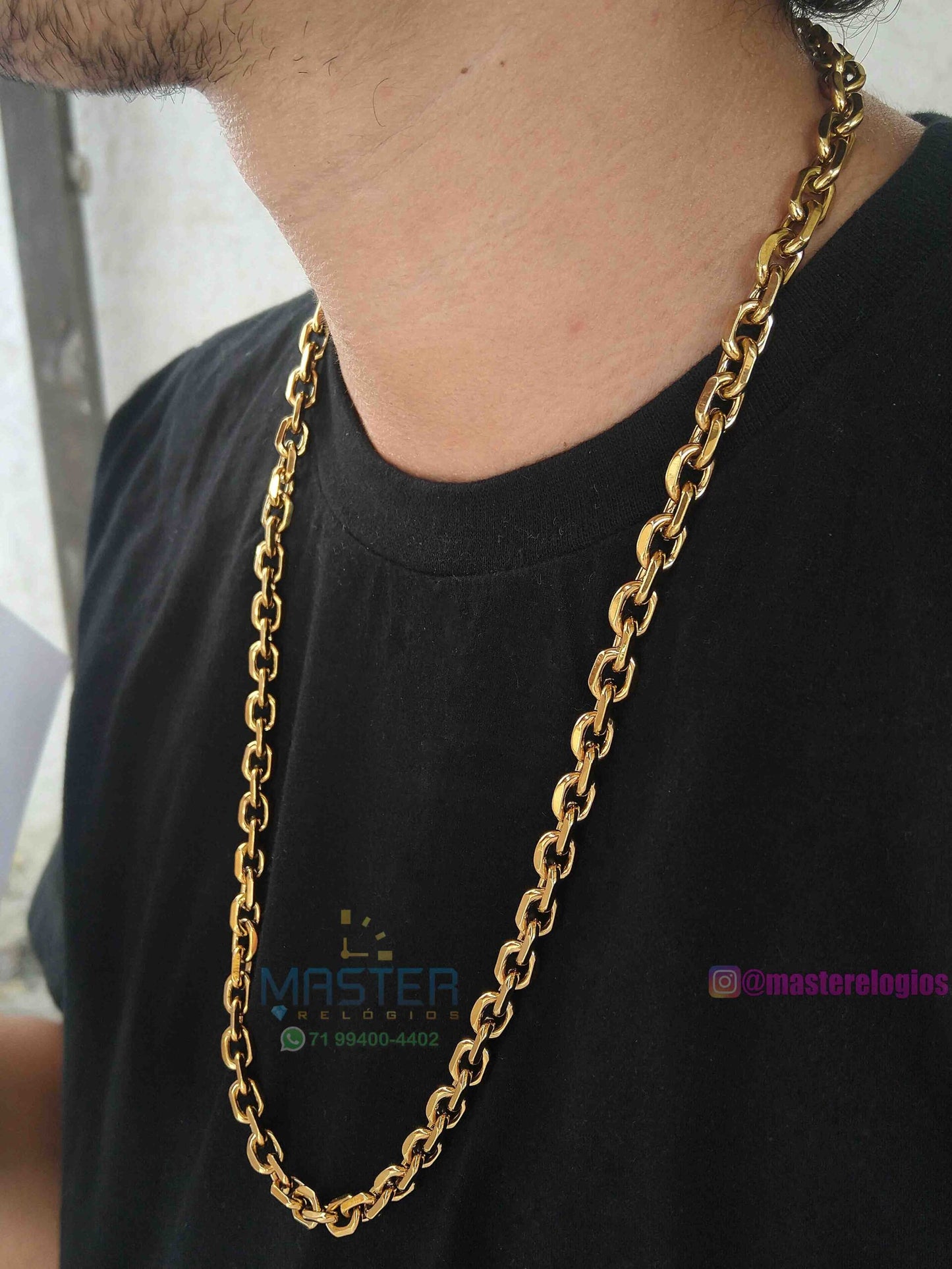 Corrente Cadeado laminada 10mm redonda banhada a 10 milesimos de ouro 18k 70cm