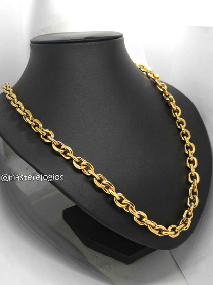 Corrente Cadeado laminada 10mm redonda banhada a 10 milesimos de ouro 18k 70cm