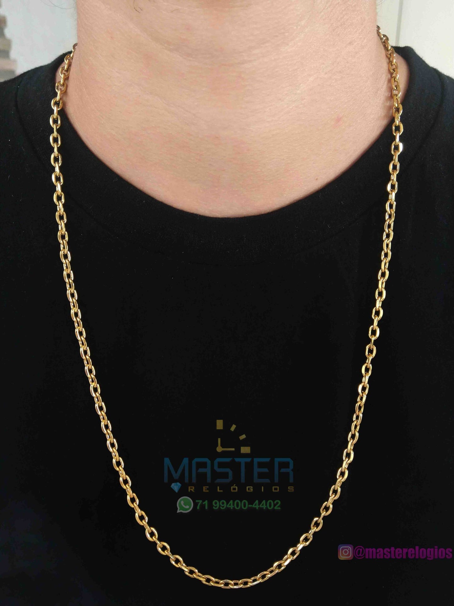 Corrente Cadeado 4mm media redonda banhada a 10 milesimos de ouro 18k 70cm