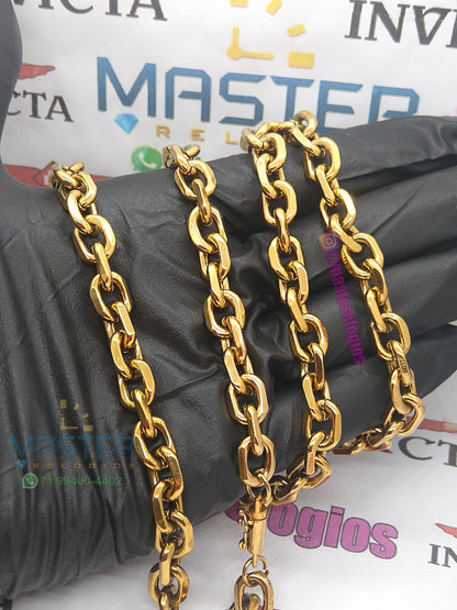 Corrente Cadeado laminada 10mm redonda banhada a 10 milesimos de ouro 18k 70cm
