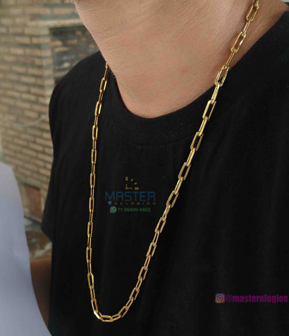Corrente cartier 6mm bloquinho laminada banhada a 10 milesimos de ouro 18k 70cm