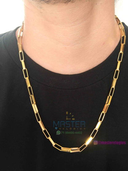 Corrente cartier 4x5mm bloquinho banhada a 10 milesimos de ouro 18k 60cm