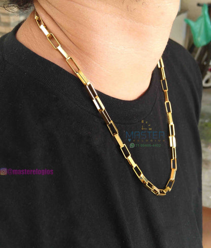 Corrente cartier 4x5mm bloquinho banhada a 10 milesimos de ouro 18k 60cm