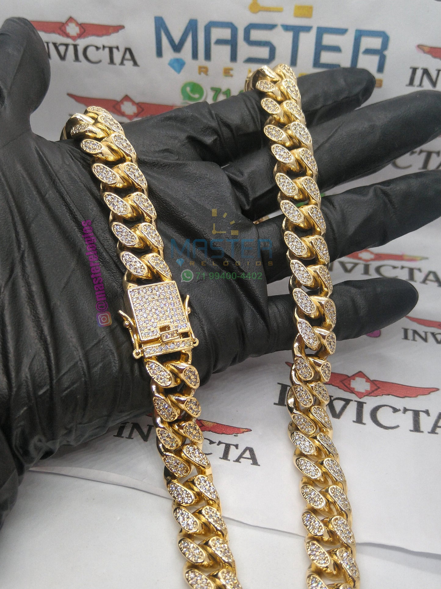 Corrente Cravejada 250g banhada a 10 milesimos de ouro 18k 60cm