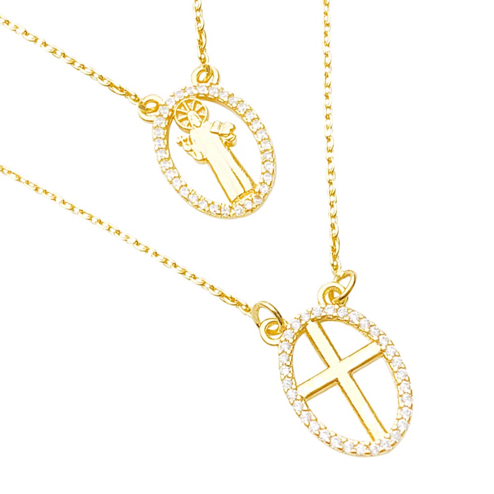 Escapulário Cruz e São Bento 60cm Carrier (Banho Ouro 24k)