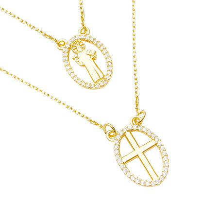 Escapulário Cruz e São Bento 60cm Carrier (Banho Ouro 24k)