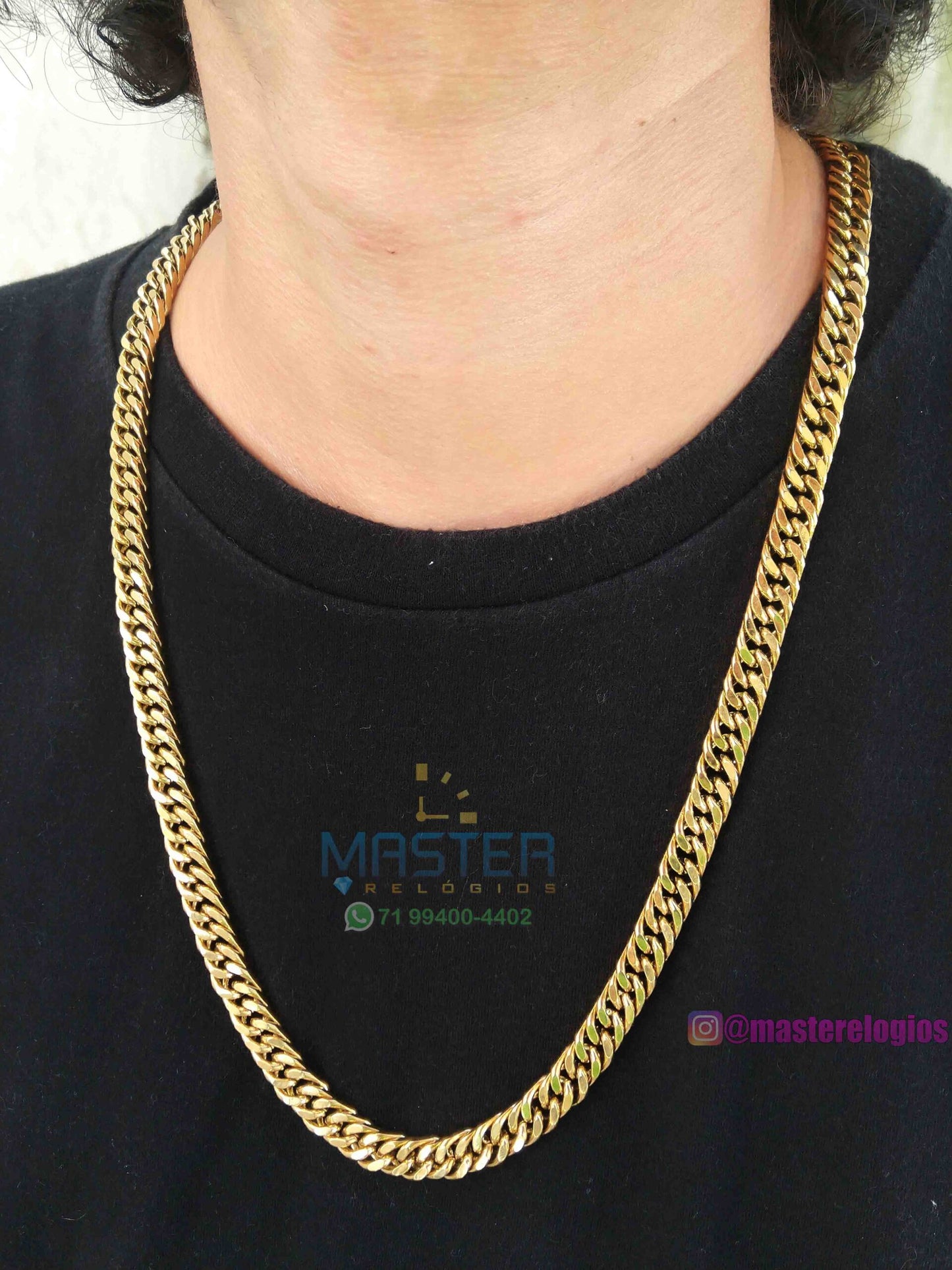 Corrente Grumet 9mm 109g banhada a 10 milesimos de ouro 18k 70cm