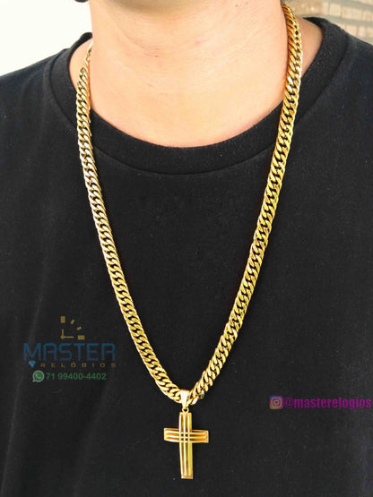 Corrente Grumet 9mm 109g banhada a 10 milesimos de ouro 18k 70cm