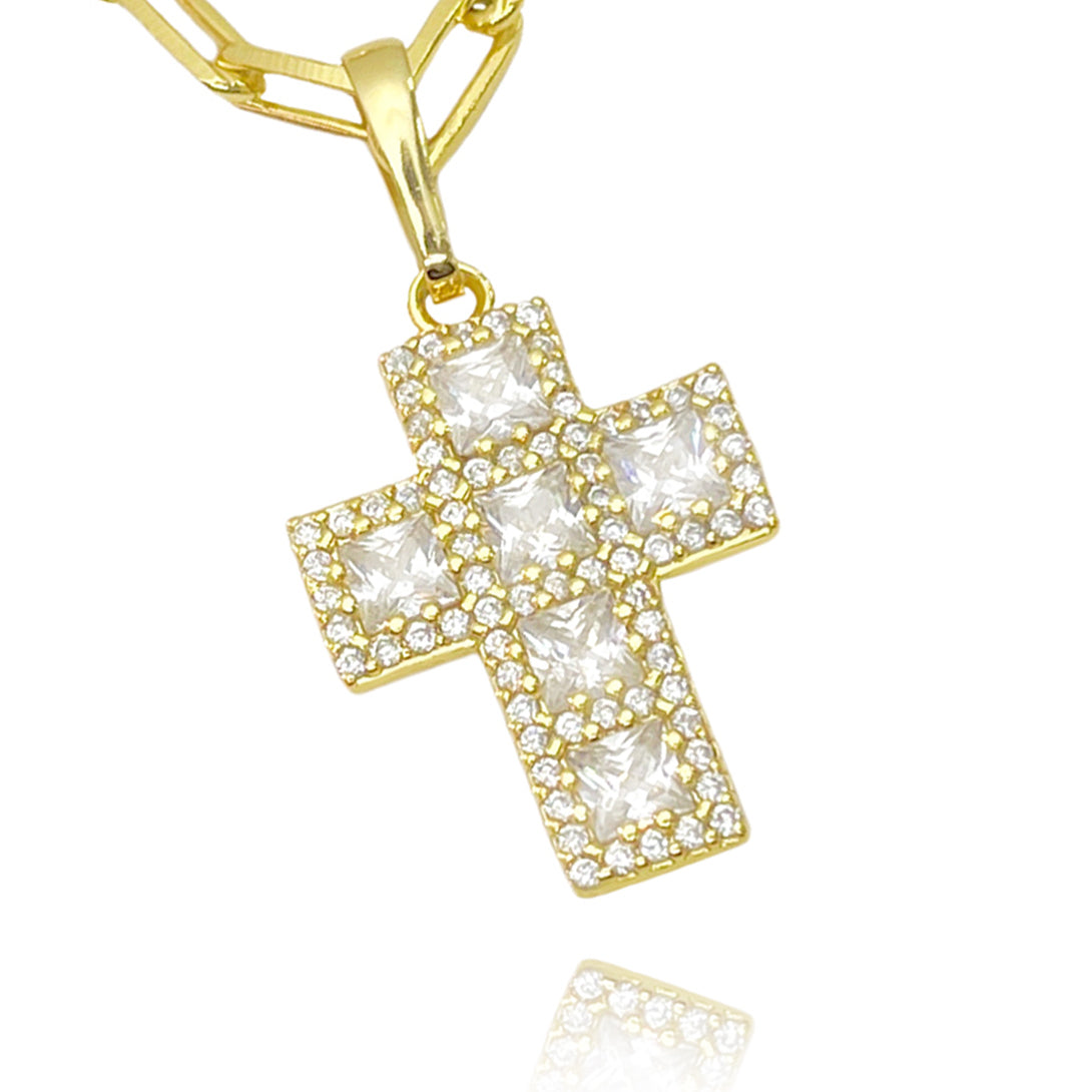 Pingente Cruz 6 Pedras Cravejada