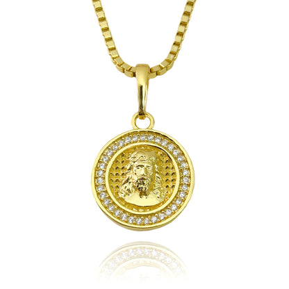 Pingente medalha de cristo cravejado