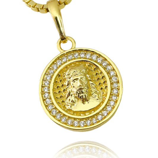 Pingente medalha de cristo cravejado
