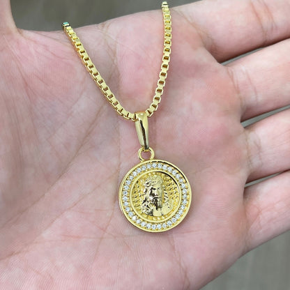 Pingente medalha de cristo cravejado