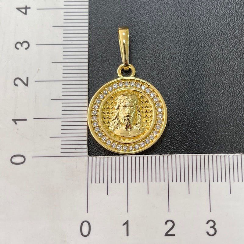 Pingente medalha de cristo cravejado