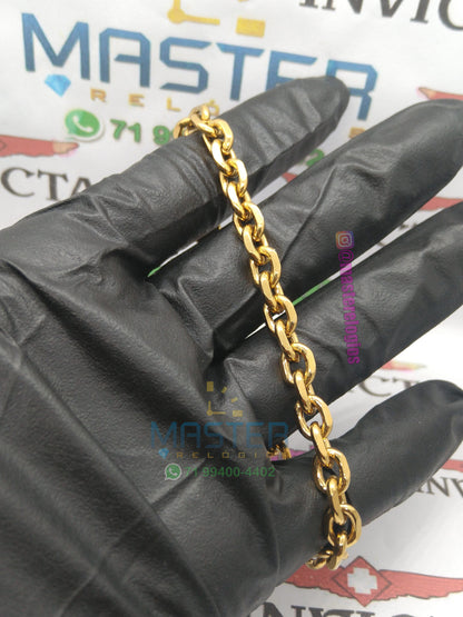 Pulseira cadeado 21cm 7mm banhada a 10 milesimos de ouro 18k