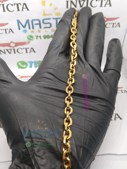 Pulseira cadeado 21cm 7mm banhada a 10 milesimos de ouro 18k
