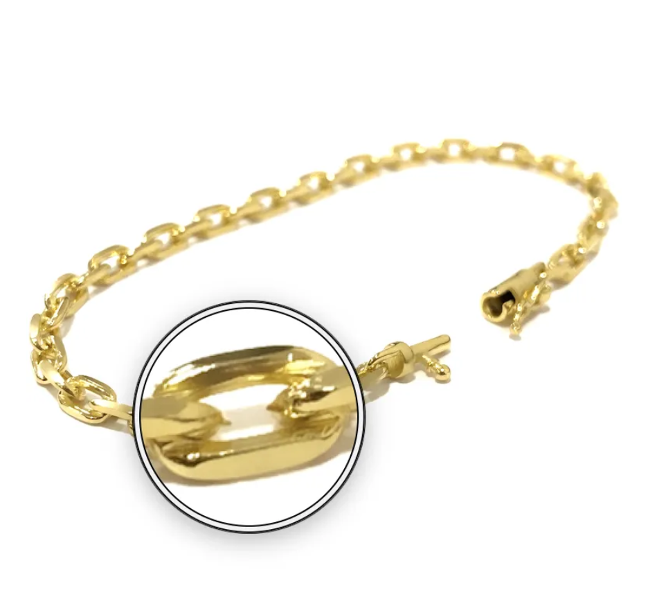 Pulseira Carrier Cadeado 4mm 20cm (Fecho Canhão) (8,2g) (Banho Ouro 24k)