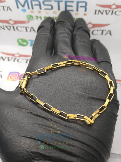 Pulseira cartier quadrada 4mm 21cm banhada a 10 milesimos de ouro