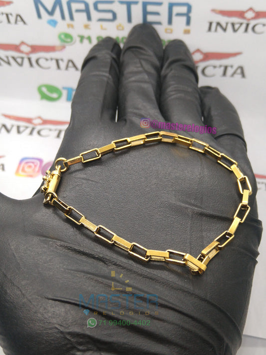 Pulseira cartier quadrada 4mm 21cm banhada a 10 milesimos de ouro