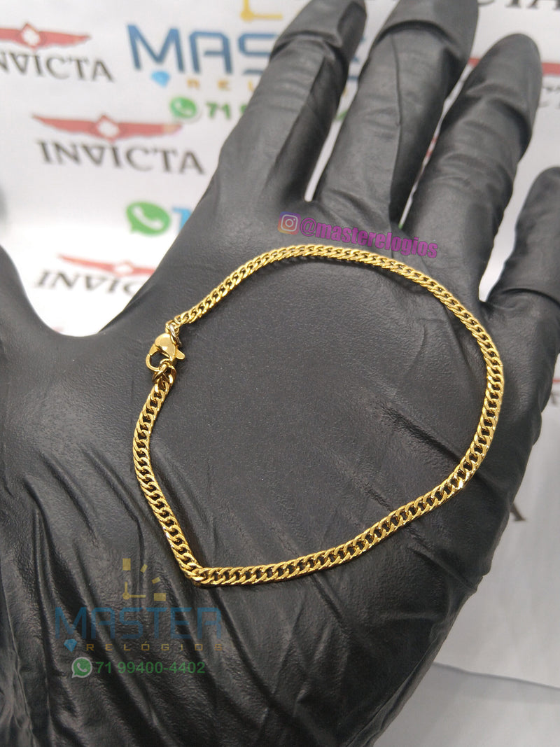 Pulseira grumet fina 3mm 21cm banhada a 10 milesimos de ouro 18k