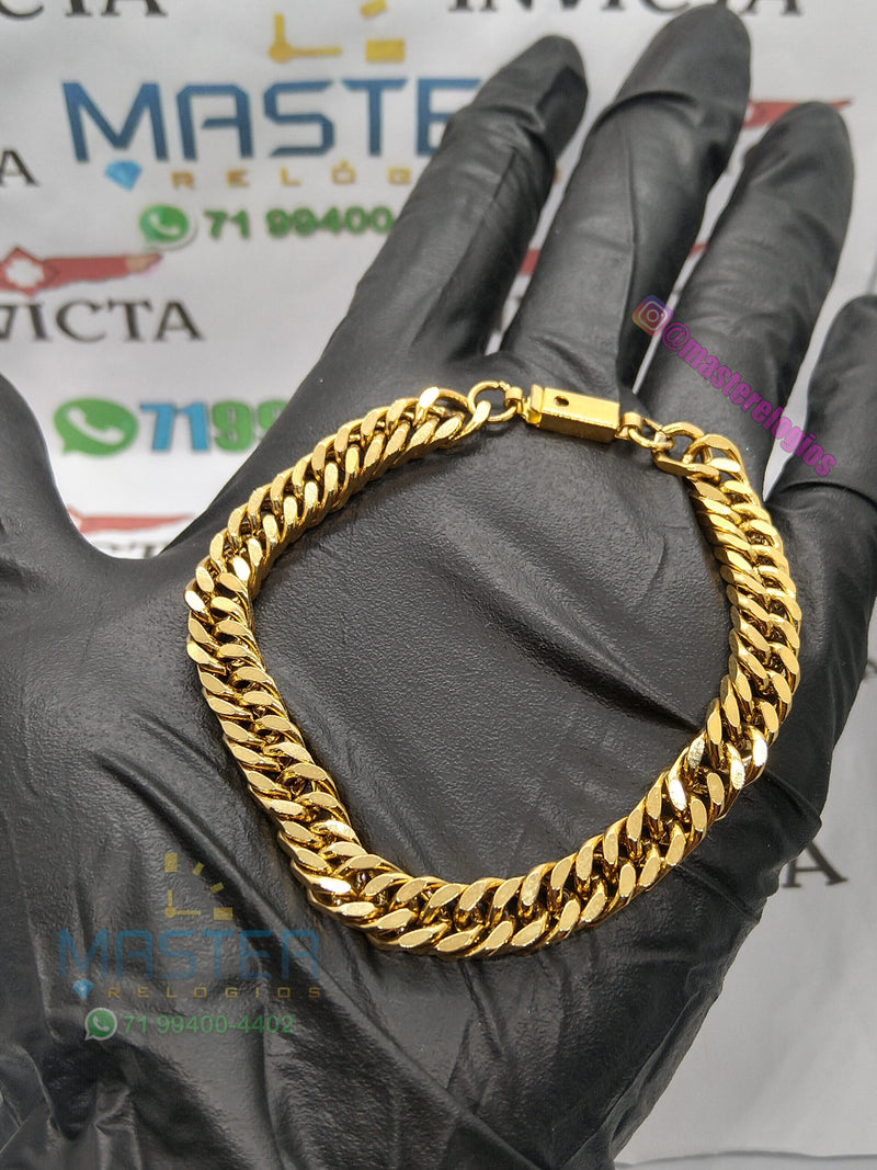 Pulseira grumet grossa 8mm 21cm banhada a 10 milesimos de ouro 18k